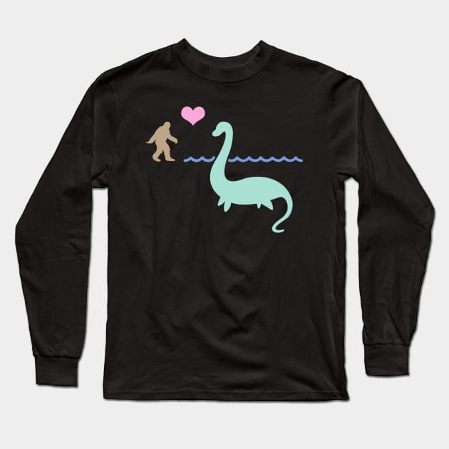 Bigfoot & Loch Ness Monster In Love Long Sleeve T-Shirt by MeatMan